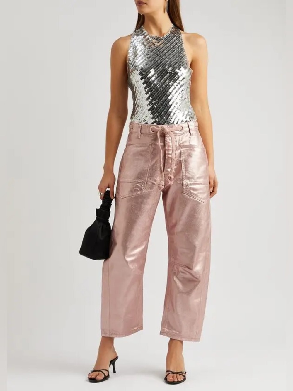 NWOT Free People We The Free Moxie Metallic Low-Slung Barrel Jeans - pink - 26 - Picture 5 of 11